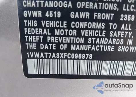 2015 Volkswagen Passat 1.8T S из США, поврежденный, VIN 1VWAT7A3XFC096978